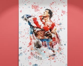 Rocky 4 Watercolour Canvas Art Print, Rocky Balboa Movie Canvas Decor, Framed & Ready to Hang. FREE Hanging Kit