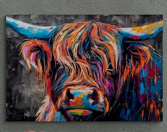 Colourful Highland Cow Canvas - Stunning Wall Art for a Contemporary Home