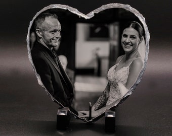 Ardoise photo en forme de coeur. Deux tailles disponibles. Cadeau personnalisé pour mariage et Saint-Valentin