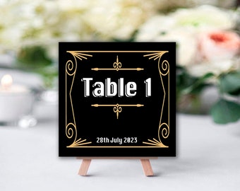 Número de mesa de boda estilo Gatsby - Impresiones en lienzo con números de mesa personalizados con mini caballete