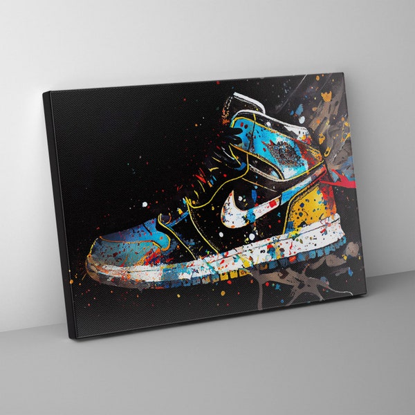 Black Nike Jordan Graffiti Style Canvas Art - Modern Graffiti Colour Splash Artwork, Street art, Canvas Wall Art - SKU24