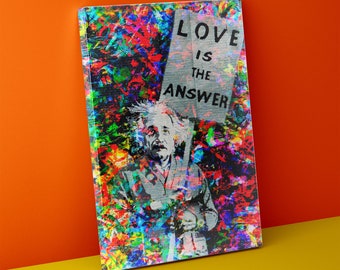 Mr Brainwash Einstein Graffiti Canvas Print: Love is the Answer Street Art Decor