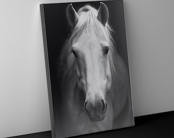 Impression sur toile cheval noir et blanc, oeuvre d'art murale pour les amateurs de chevaux, décoration murale, impression photo de cheval