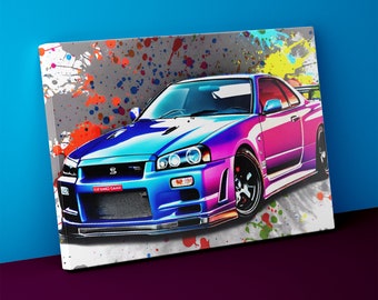 Nissan Skyline GTR Artwork - Supercar Canvas Print, Perfect Gift for Automotive Enthusiasts