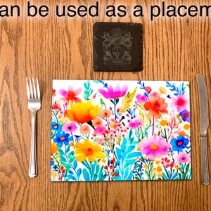 Colourful Meadow Flowers Glass Worktop Saver. Unique Kitchen Gifts