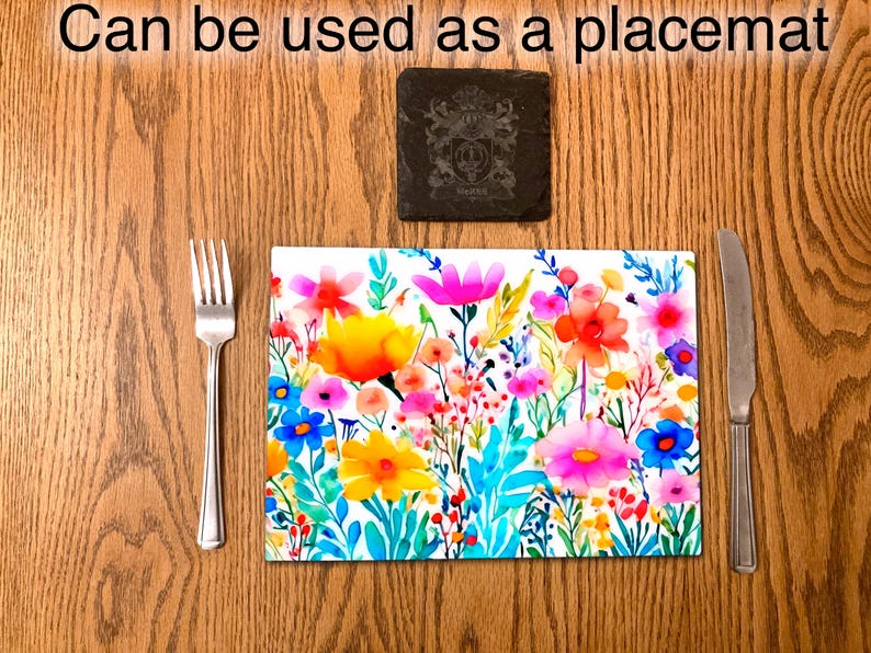 Colourful Meadow Flowers Glass Worktop Saver. Unique Kitchen Gifts