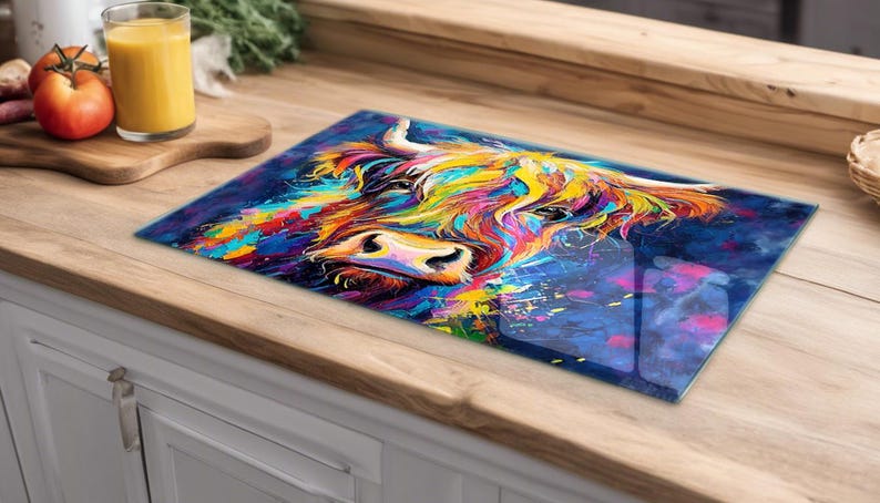 Highland Cow Glass Chopping Board,