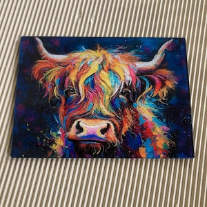 Highland Cow glass chopping board and Worktop Saver