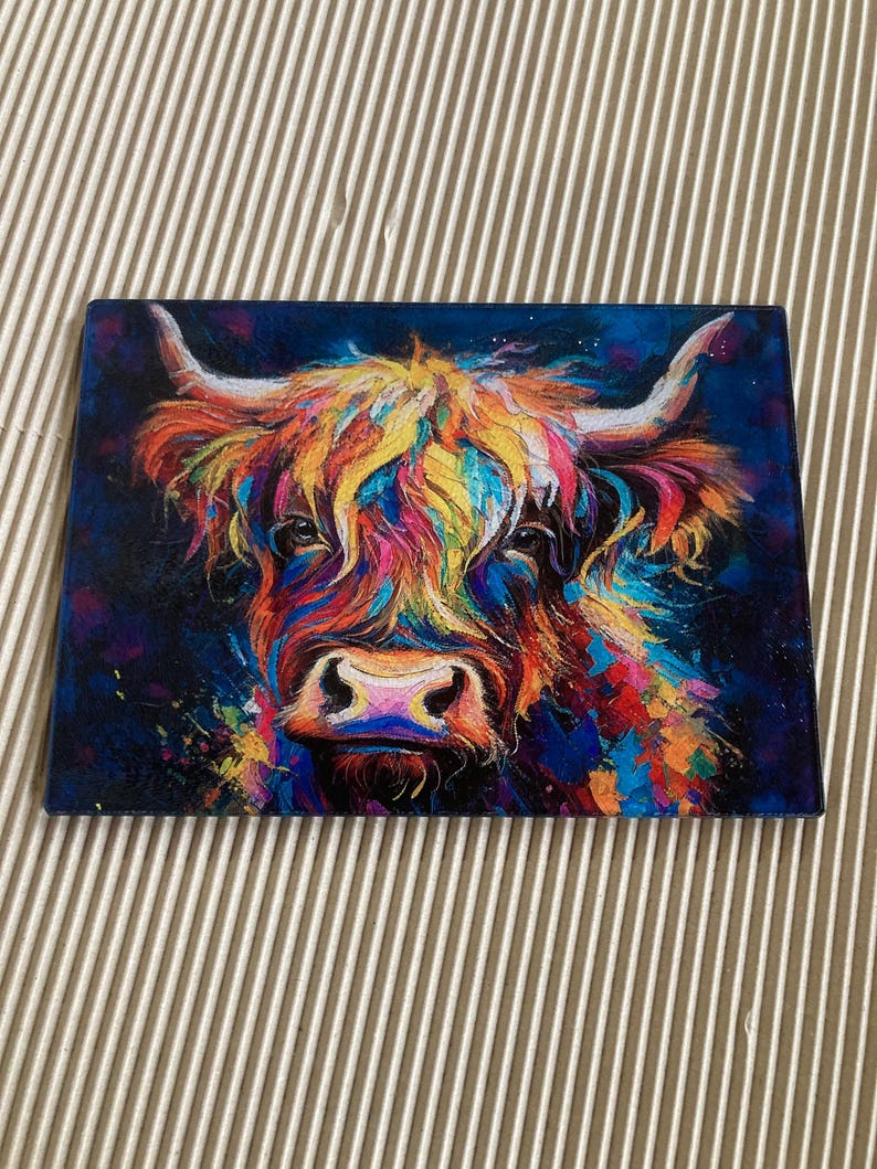 Highland Cow glass chopping board and Worktop Saver