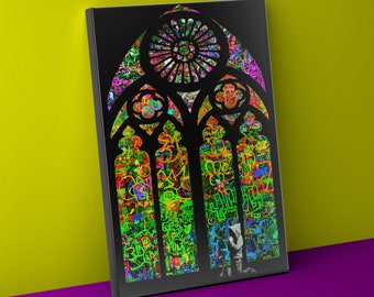Banksy Stained Glass Window Forgive us our Trespass Canvas Print | Banksy Wall Art Print | FREE Delivery
