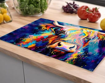 Highland Cow Glass Chopping Board: Colourful Kitchen Decor (285 x 200mm)