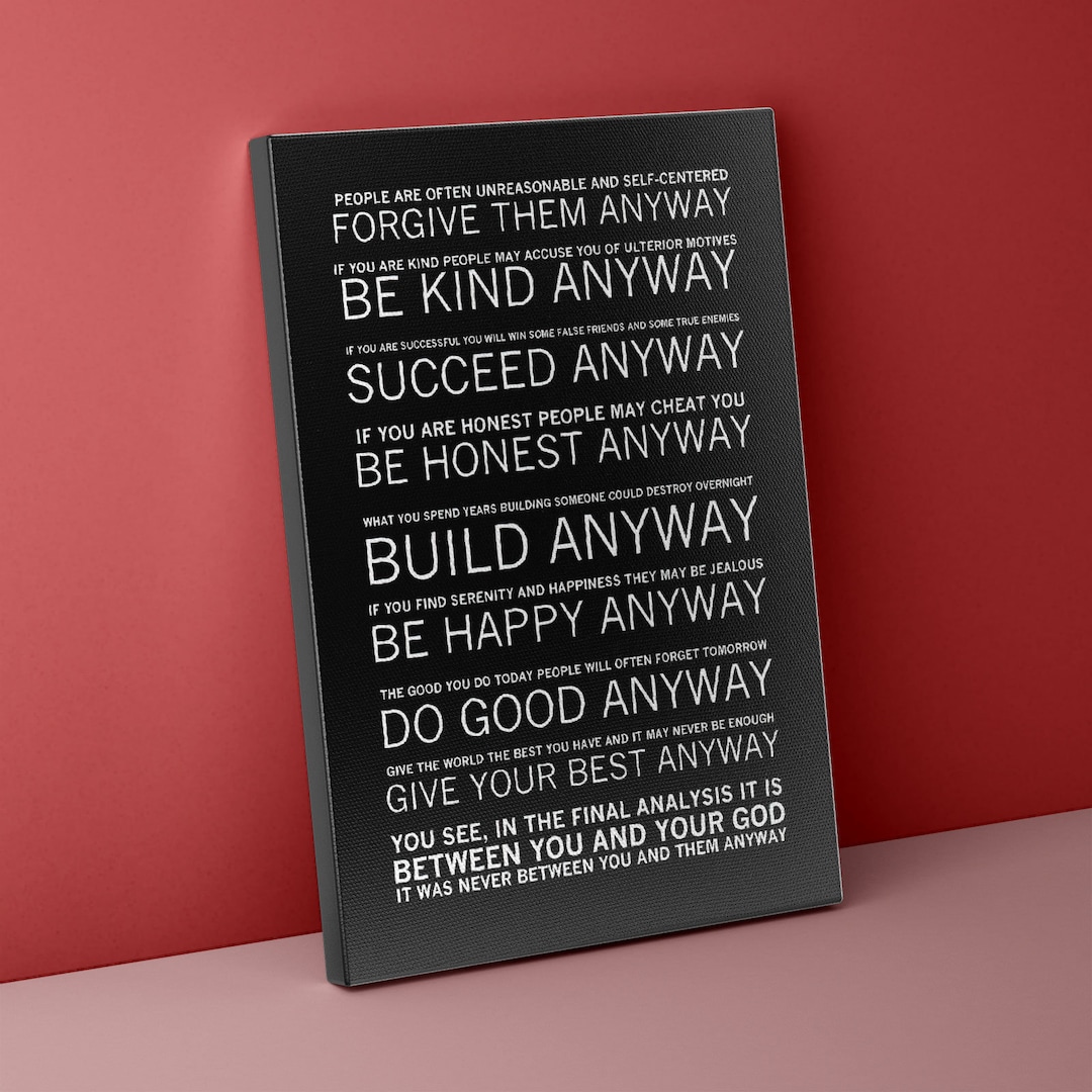 Mother Teresa Do It Anyway Poem on Canvas Wall Art Motivational Canvas