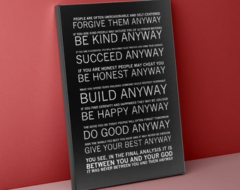 Mother Teresa Do It Anyway Poem on Canvas Wall Art - Motivational Canvas Wall Art - Forgive Them Anyway Word Art on Canvas