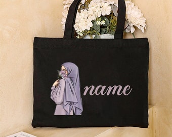 Sac à bandoulière personnalisé hijabi fille sacs de voyage femme en toile cadeaux filles musulmanes nom personnalisé sac à main Harajuku fourre-tout cadeaux de l'Aïd