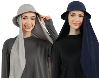 Hijab With Bucket Hat - Chiffon Hijab Bonnet Voile Instant Hijab Cap for Women Scarf Shawl Turban Foulard Femme Hijabs