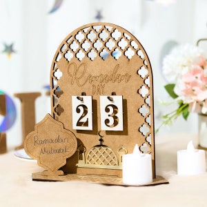 Ramadan Countdown Calendar Eid Mubarak Wooden Ornament Ramadan Decoration for Home Islam Muslim Party Decor Ramadan Kareem