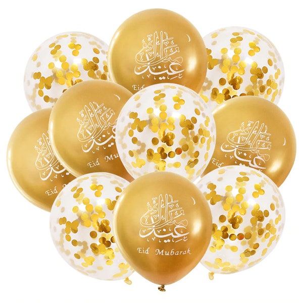 10 Stück Eid Mubarak Chrom Luftballons Konfetti Latex Ballon Ramadan Kareem Eid Party Dekoration Muslimische Islamische Festival Liefert