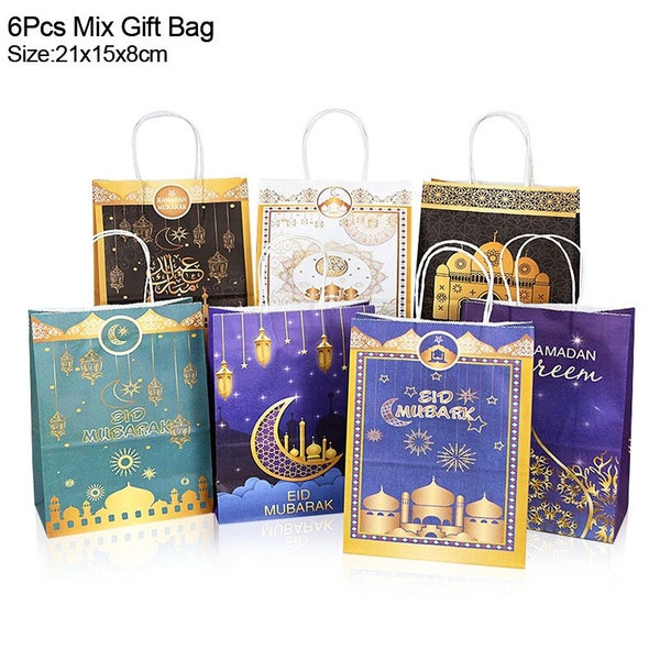 6 pcs Gift Bags Eid Mubarak Gift Decoration Islamic Muslim Party Decor Ramadan Kareem Eid Al Adha Gift Islamic Design