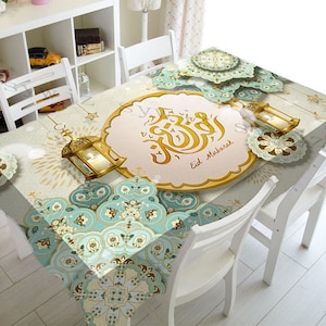 Eid Decoration Tablecloth Muslim Ramadan Decoration Tapestry Islamic Rectangular Waterproof Tablecloth