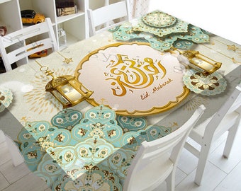 Eid Decoration Tablecloth Muslim Ramadan Decoration Tapestry Islamic Rectangular Waterproof Tablecloth