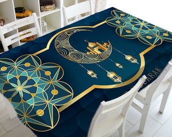 Eid Decoration Tablecloth Muslim Ramadan Decoration Tapestry Islamic Rectangular Waterproof Tablecloth