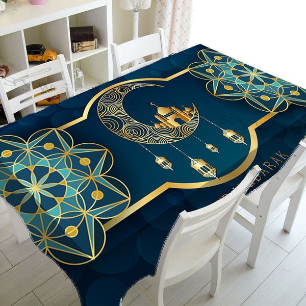 Eid Decoration Tablecloth Muslim Ramadan Decoration Tapestry Islamic Rectangular Waterproof Tablecloth