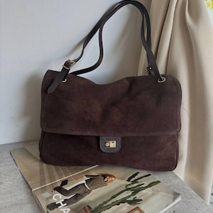 Leather Flap Bag for Women, Large Leather Shoulder Bag, Italian Leather Handbag, Spacious Work Bag, Everyday Crossbody Purse