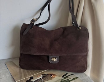 Leather Flap Bag for Women, Large Leather Shoulder Bag, Italian Leather Handbag, Spacious Work Bag, Everyday Crossbody Purse