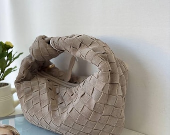 Woven Leather Handbag Women, Italian Leather Knot Bag, Real Leather Shoulder Bag, Minimalist Hobo Purse, Gift for Her