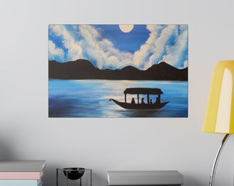 Small Boat On Lake Matte Canvas Wall Art, Stretched 0.75"