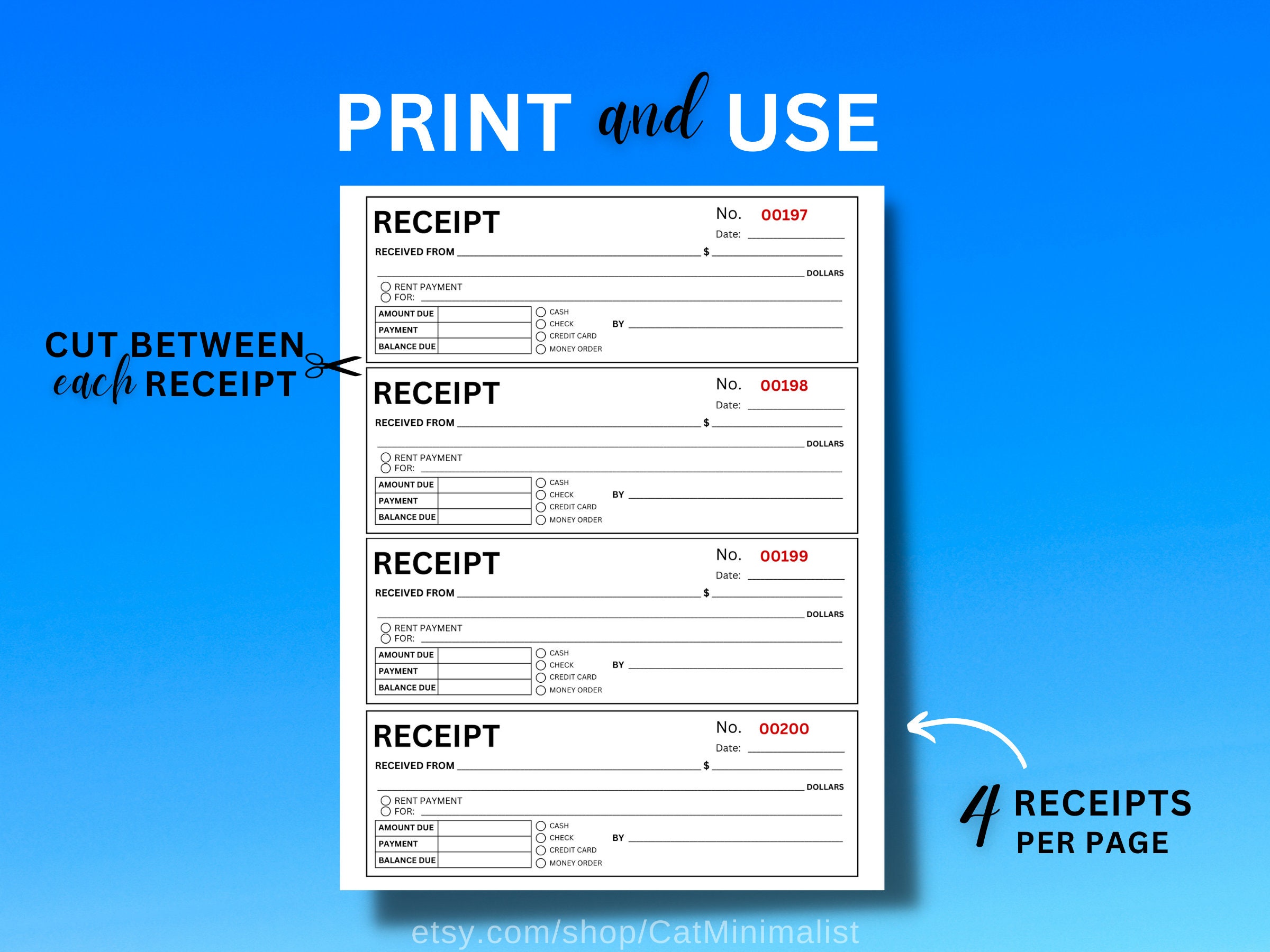 Printable Rent/cash Payment Receipt Template - Digital Download. Rent ...