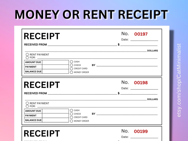 Printable Rent/cash Payment Receipt Template Digital Download. Rent