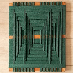 Teal Wood Rope Wall Art: Boho Japandi Fiber Canvas