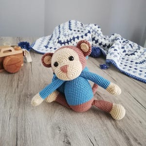 Amigurumi Monkey Toy , Custom Name Gift For Kids, Amigurumi Stuffed Animal in Hoodie , Baby Shower Gift ,Cute Plushie Monkey Toy