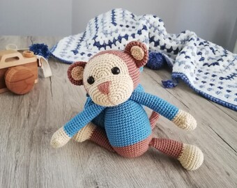 Amigurumi Monkey Toy , Custom Name Gift For Kids, Amigurumi Stuffed Animal in Hoodie , Baby Shower Gift ,Cute Plushie Monkey Toy