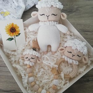 Amigurumi Lamb Set, Crochet Lamb, Toy Sheep, Handmade Lamb Toy, Sheep Baby Gift, Sheep Rattle, Lamb Baby Gift Set
