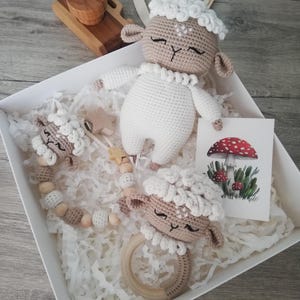Amigurumi Lamb Set, Crochet Lamb, Toy Sheep, Handmade Lamb Toy, Sheep Baby Gift, Sheep Rattle, Lamb Baby Gift Set