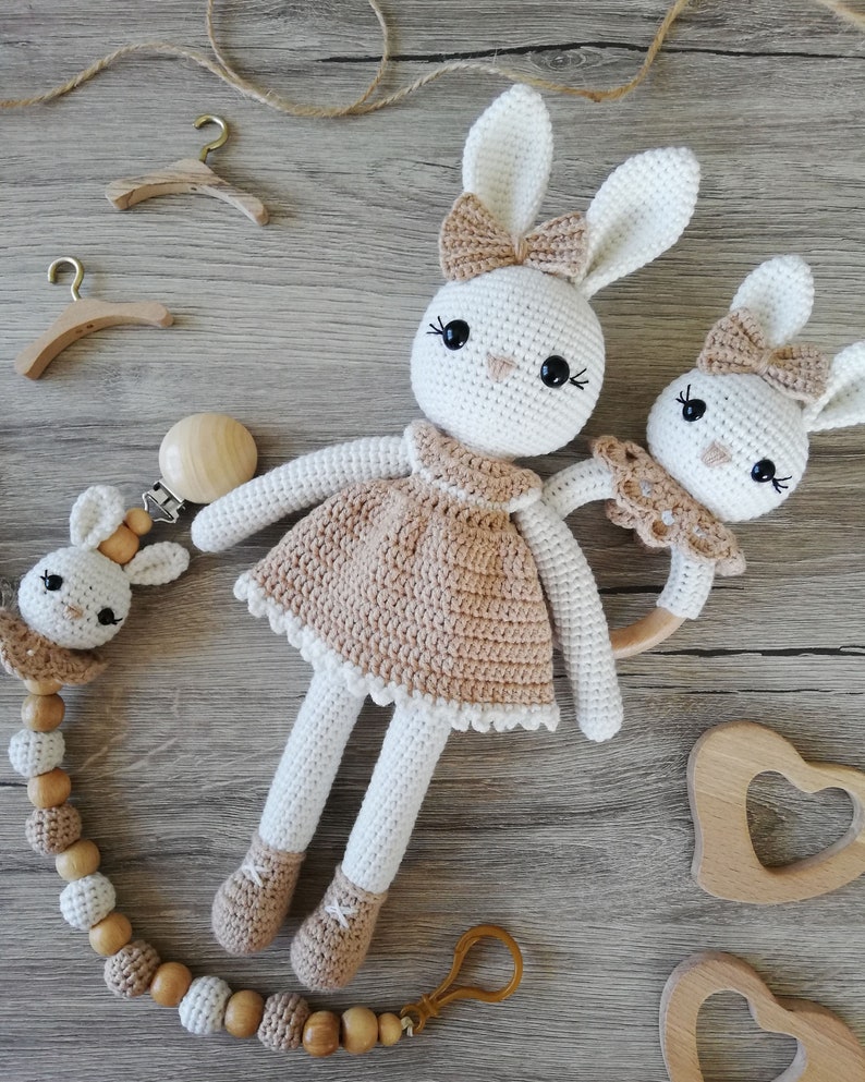 Crochet Baby Rattle and Pacifier Holder Set, Custom Baby Pacifier Clip ...