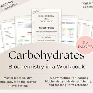 Koolhydraten - Werkboek biochemie | Beheers 10 belangrijke monosachariden met bewezen 4-niveausysteem | efficiënt leren | E-boek | ENGELS