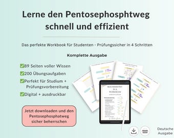Pentosephosphatweg lernen – Biochemie Workbook, 89 Seiten, 200 Übungen, Studium, Prüfungsvorbereitung | EBook | Deutsch | Komplette Ausgabe
