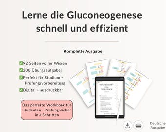Impara la gluconeogenesi – Quaderno di esercizi di biochimica, 92 pagine, 200 esercizi, per studi universitari e preparazione agli esami | eBook | Tedesco | Edizione completa