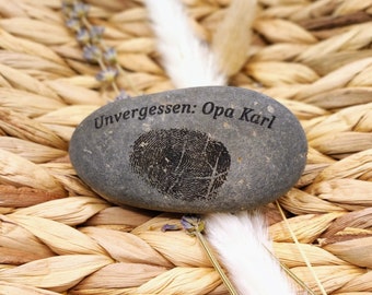 Memorial stone with fingerprint and individual inscription Gr. 60-90 mm #NEW - own handwriting can be displayed - NEW#