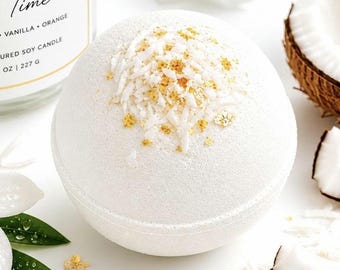 Bombe de bain luxueuse au lait de coco | Fizzy pour bain de spa crémeux et nourrissant | Cadeau d'entretien fait main