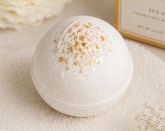 Luxury Coconut Milk Bath Bomb | Creamy Nourishing Spa Bath Fizzy | Handmade Self-Care Gift