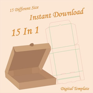 15 plantillas de cajas de pizza de cartón corrugado de diferentes tamaños - Descarga digital - Caja de regalo (Ai, PDF, Dxf, SVG)