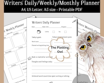 Digital Printable Writers Authors Daily Weekly Monthly Planner NaNoWriMo Word Count Tracker Writer Block Book Novel Planner Creative Writing