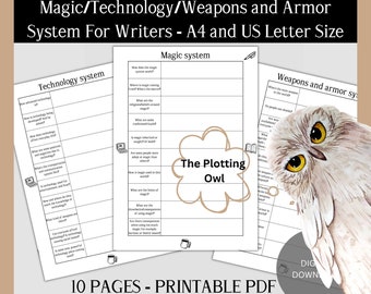 Digital Printable Magic System Technology Weapons Armor Sheets for Writers Authors Book Novel Planning Planner Worldbuilding Fantasy Sci-Fi
