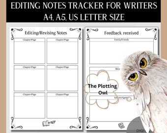 Digital Printable Writers Authors Editing Tracker Planner Notes Creative Writing Tips PDF Download Tools Feedback Tracker Book Novel Planner