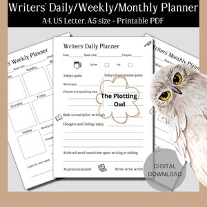 Digital Printable Writers Authors Daily Weekly Monthly Planner NaNoWriMo Word Count Tracker Writer Block Book Novel Planner Creative Writing