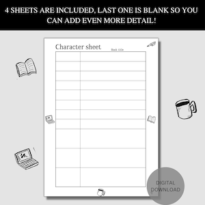 Digital Printable Character Sheet for Writers Authors Planner ...